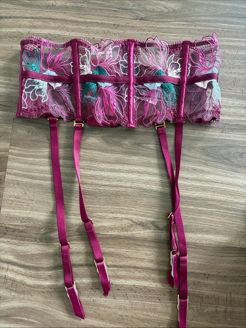 Victoria's Secret Magenta & Teal Lace Garter Bustier
